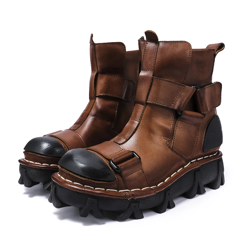 Leather Work Western - Erkek Hakiki Deri Motosiklet Botları, Goth