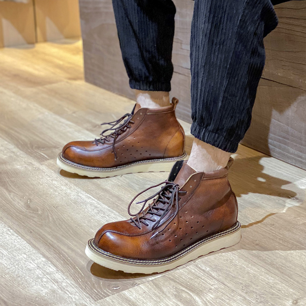 Leather Work Western - Erkek Hakiki Deri Oymalı Chelsea Botları