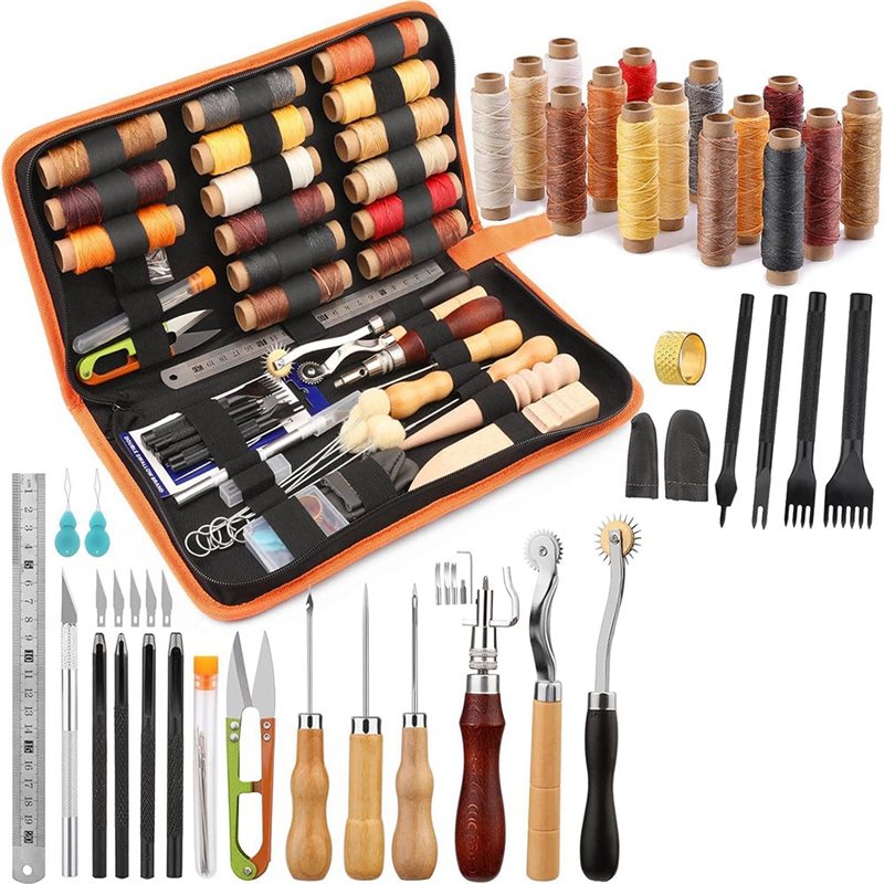 Beginner Leatherwork Kit - AB08-Deri İşleme Alet Seti 66 Parça