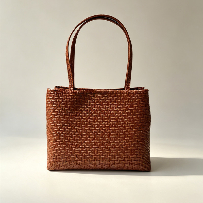 Leather Workshop - Mendy Hakiki Deri Dokuma Baskılı Tote