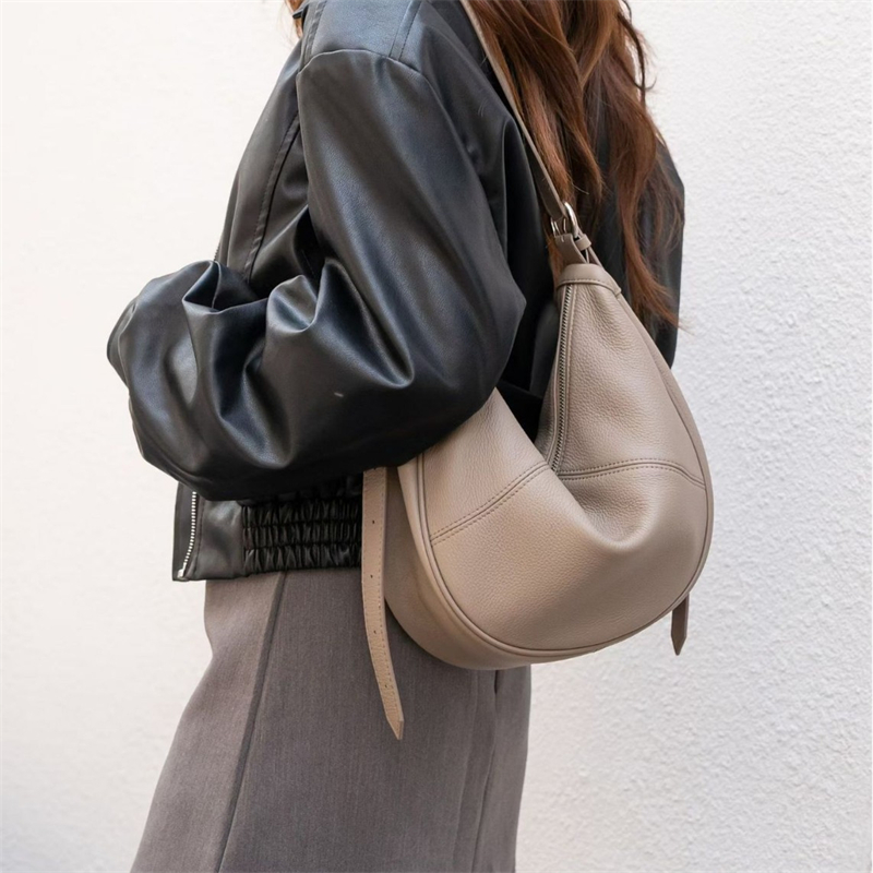 Leather Work Bag Women - BURMINSA Hakiki Deri Hilal Şeklinde Kadınlar