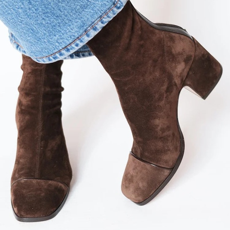 Leather Work Western - Süet Deri Kadın Botları Sivri Burun