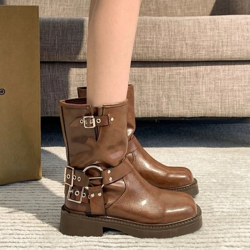 Leather Work Western - Kadın yarım çizmeler sonbahar iş moda