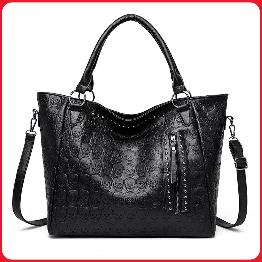 Leather Work Bag Women - Punk Kafatası Crossbody Çanta PU Deri