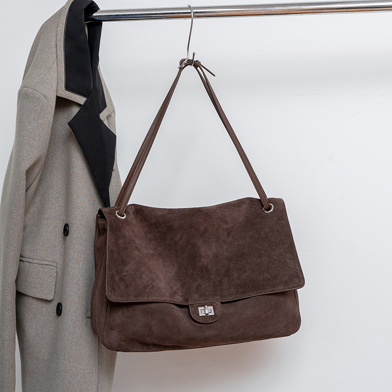 Leather Work Bag Women - Hakiki Süet Deri Koltukaltı Omuz Çantası