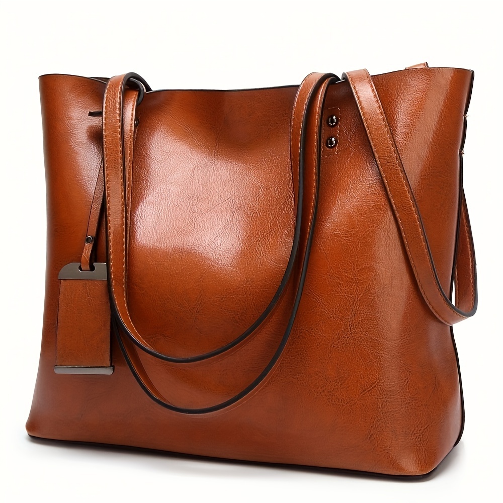Leather Work Bag Women - Moda klasik Retro deri kadın Tote